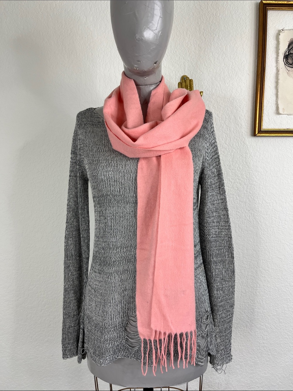 Charter Club Pink Salmon Cashmere Fringe Scarf